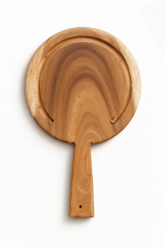 Tabla de madera para cocina circular con mango — Parota Premium