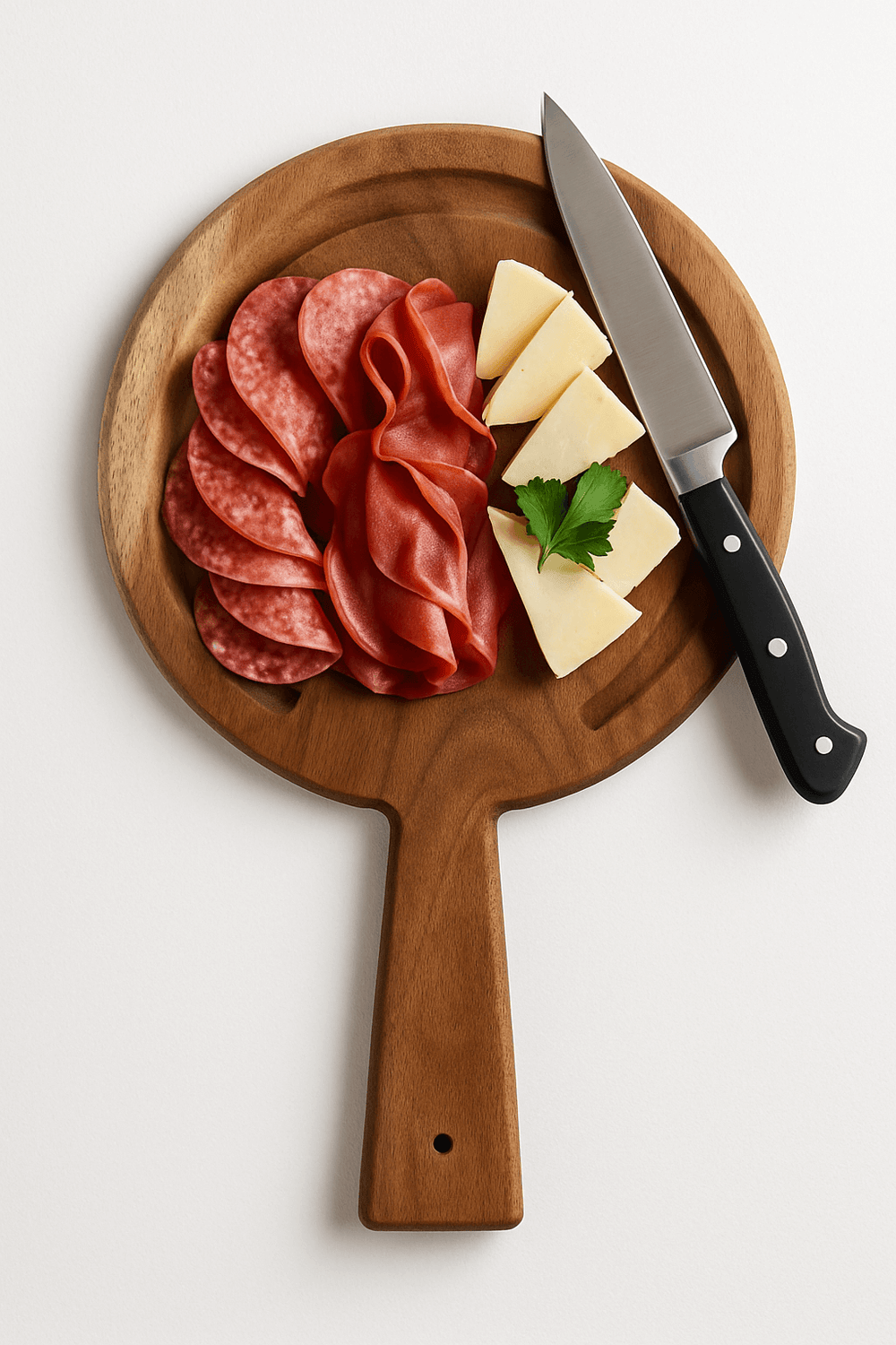 Tabla de madera para cocina circular con mango — Parota Premium