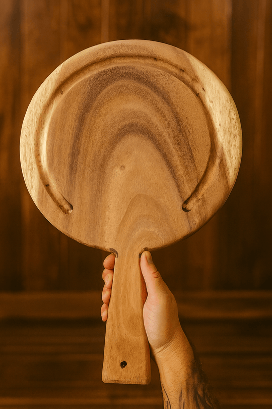 Tabla de madera para cocina circular con mango — Parota Premium